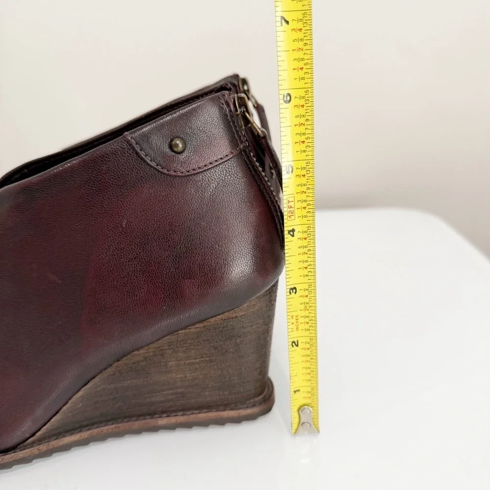 TRASK Tenley Wine Brush-Off Sheep Wedge Booties Leather 36-1273 Size 7